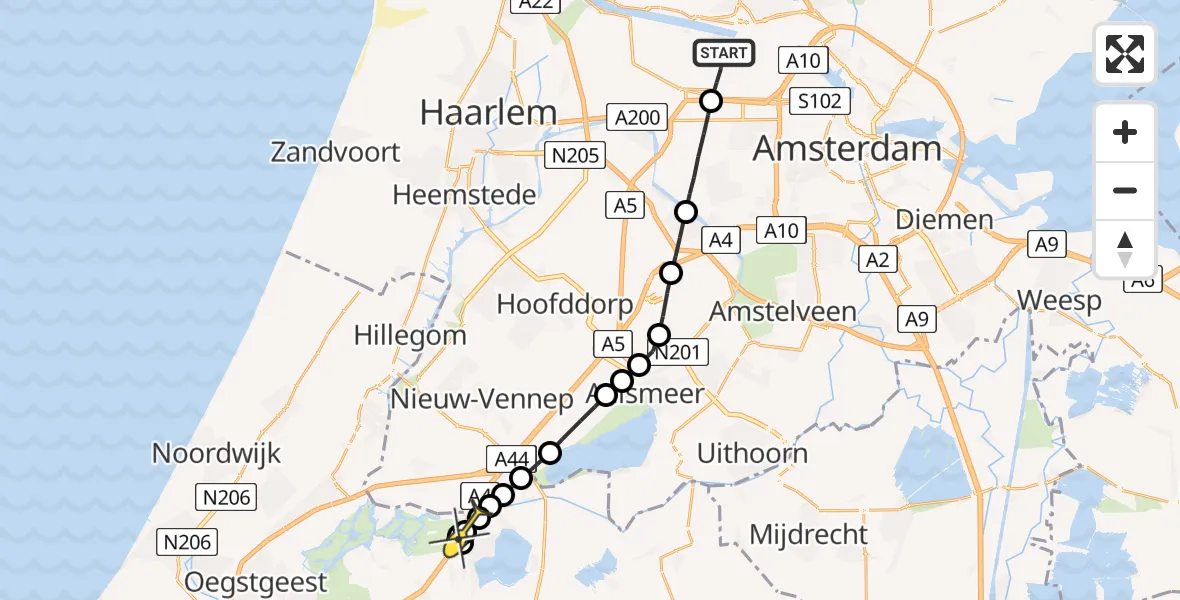Routekaart van de vlucht: Lifeliner 1 naar Roelofarendsveen
