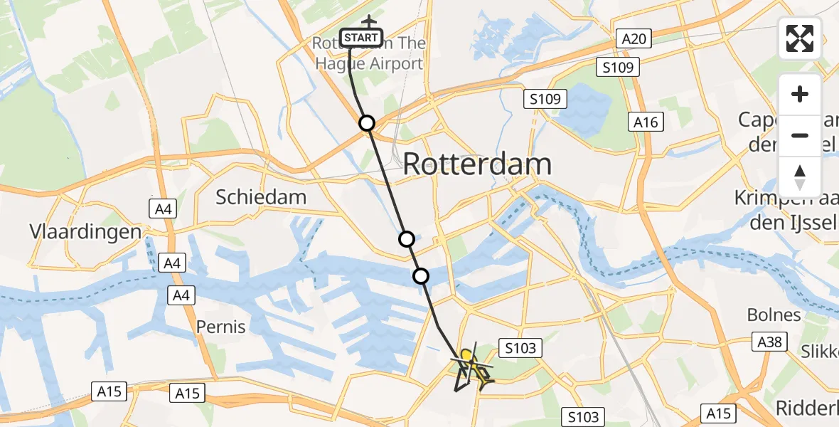 Routekaart van de vlucht: Lifeliner 2 naar Rotterdam