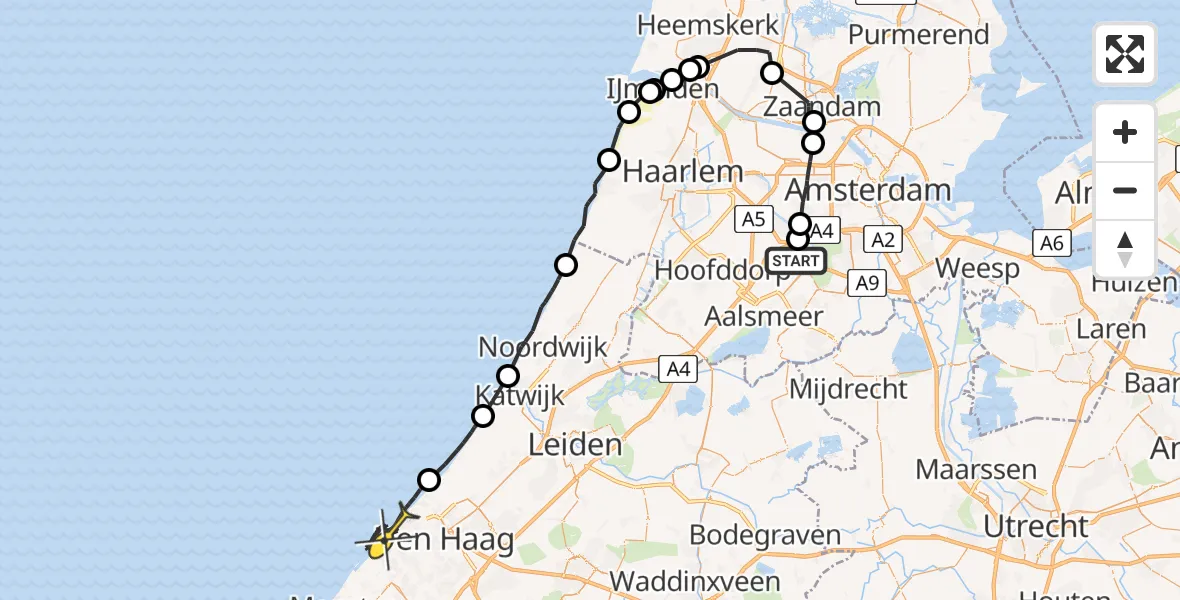 Routekaart van de vlucht: Politieheli naar Den Haag