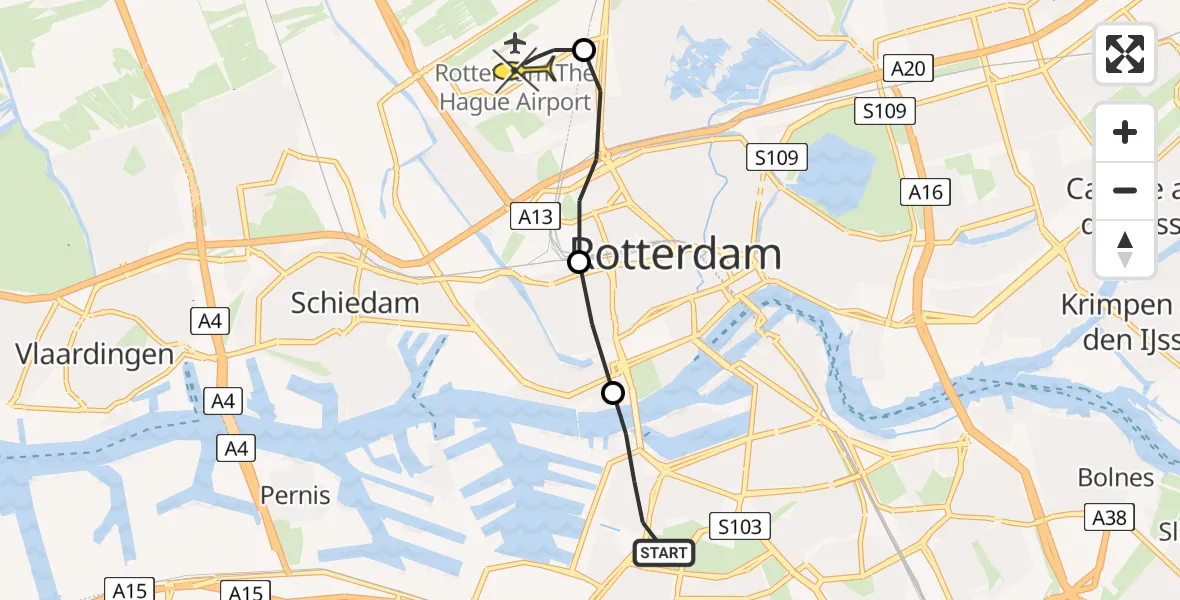 Routekaart van de vlucht: Lifeliner 2 naar Rotterdam The Hague Airport