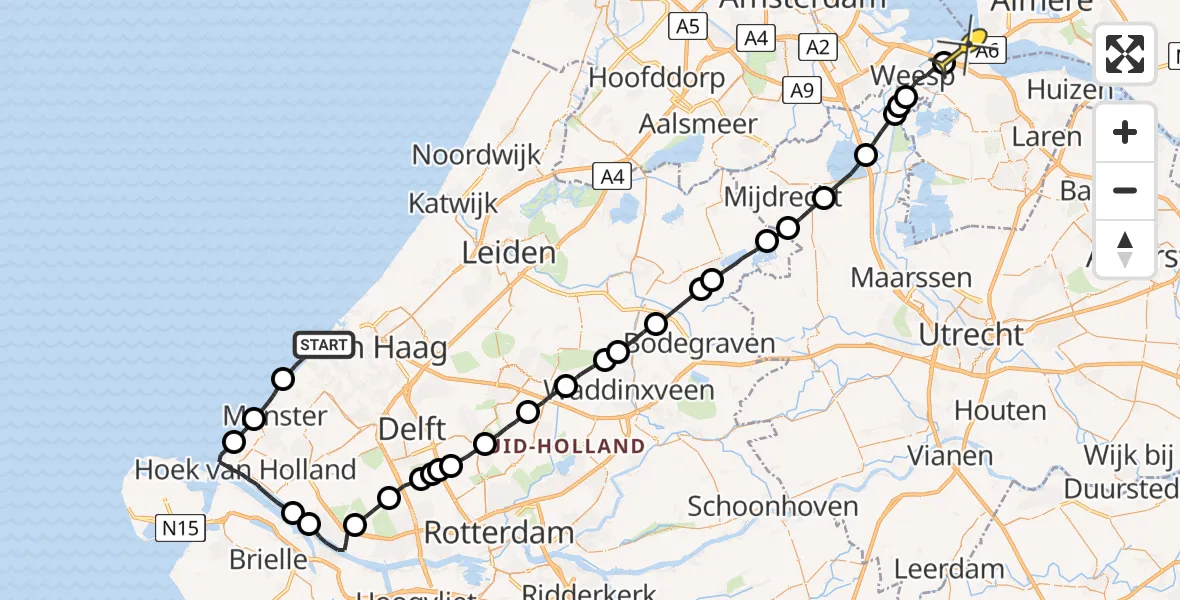 Routekaart van de vlucht: Politiehelikopter naar Muiderberg