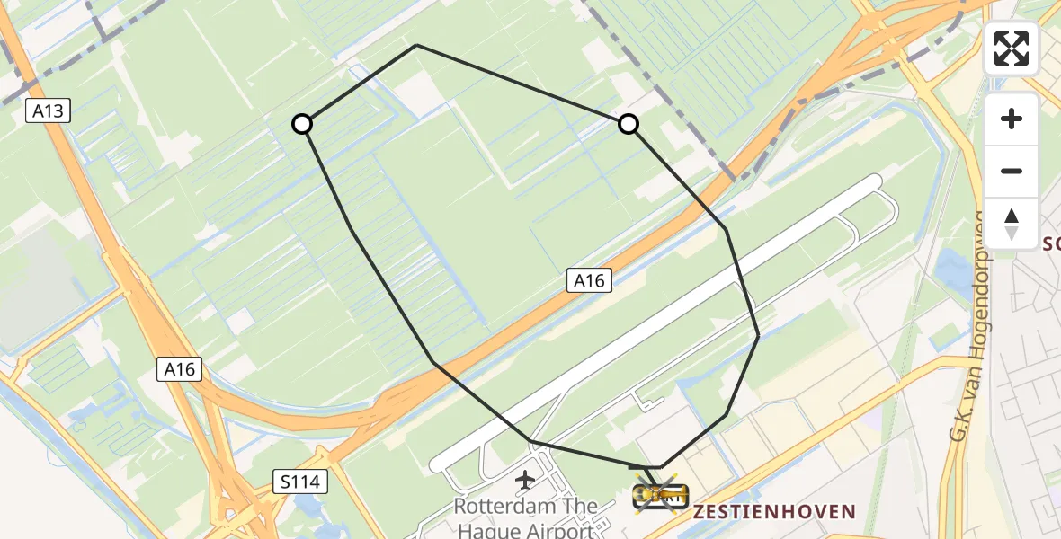 Vluchtroute Traumahelikopter Rotterdam The Hague Airport - Rotterdam The Hague Airport, 29 augustus 2023, 09:08