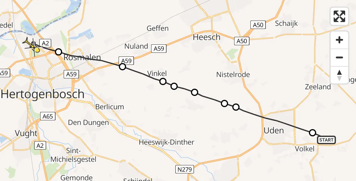 Routekaart van de vlucht: Lifeliner 3 naar 's-Hertogenbosch