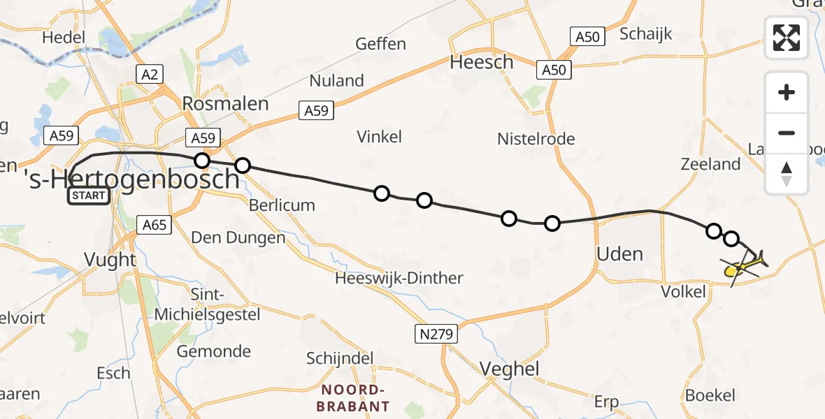 Routekaart van de vlucht: Lifeliner 3 naar Vliegbasis Volkel