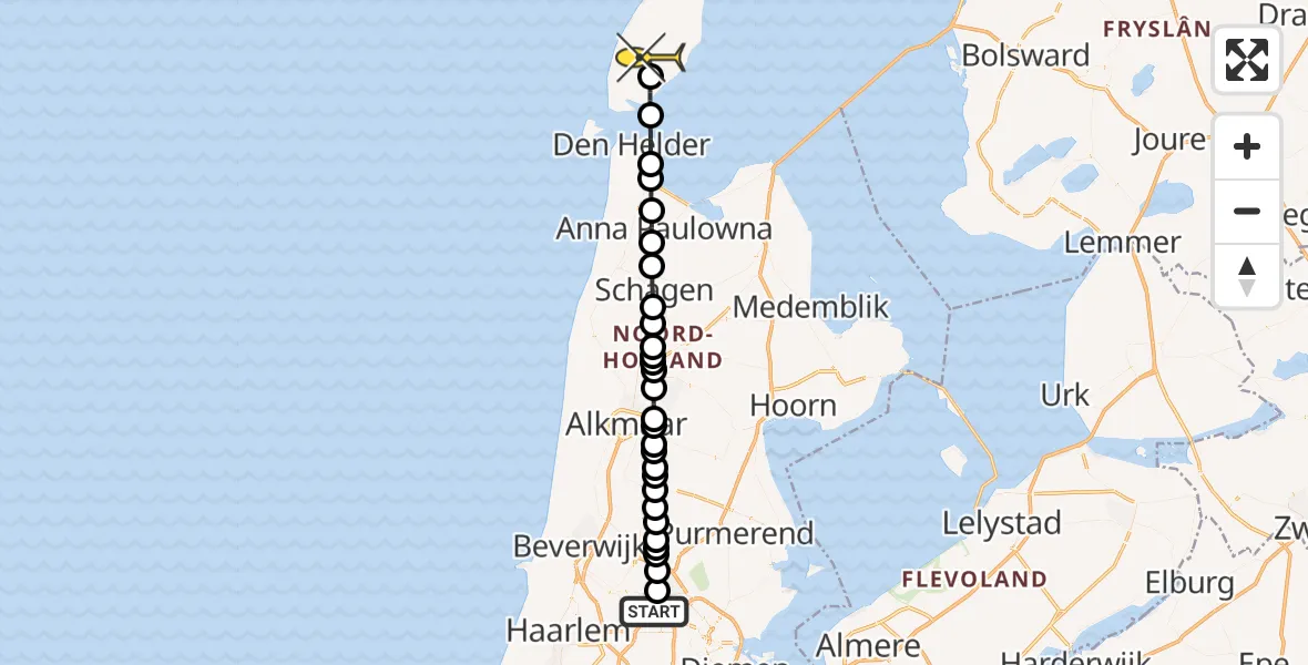 Routekaart van de vlucht: Lifeliner 1 naar Den Burg