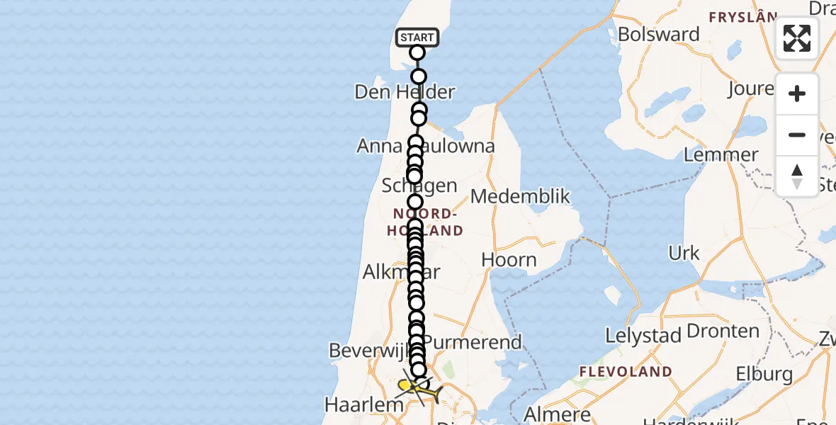 Routekaart van de vlucht: Lifeliner 1 naar Amsterdam Heliport