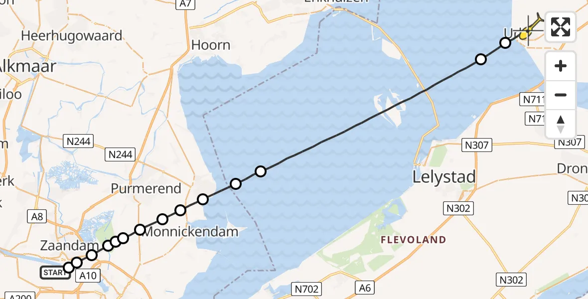 Routekaart van de vlucht: Lifeliner 1 naar Urk