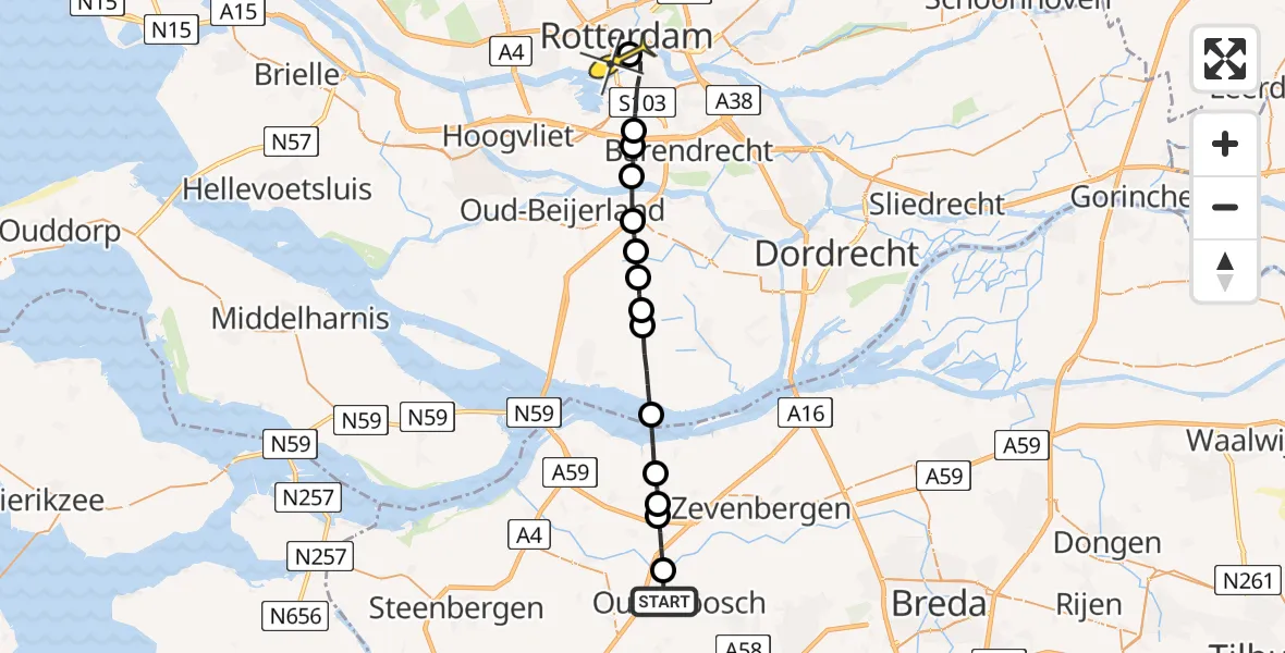 Routekaart van de vlucht: Lifeliner 2 naar Erasmus MC