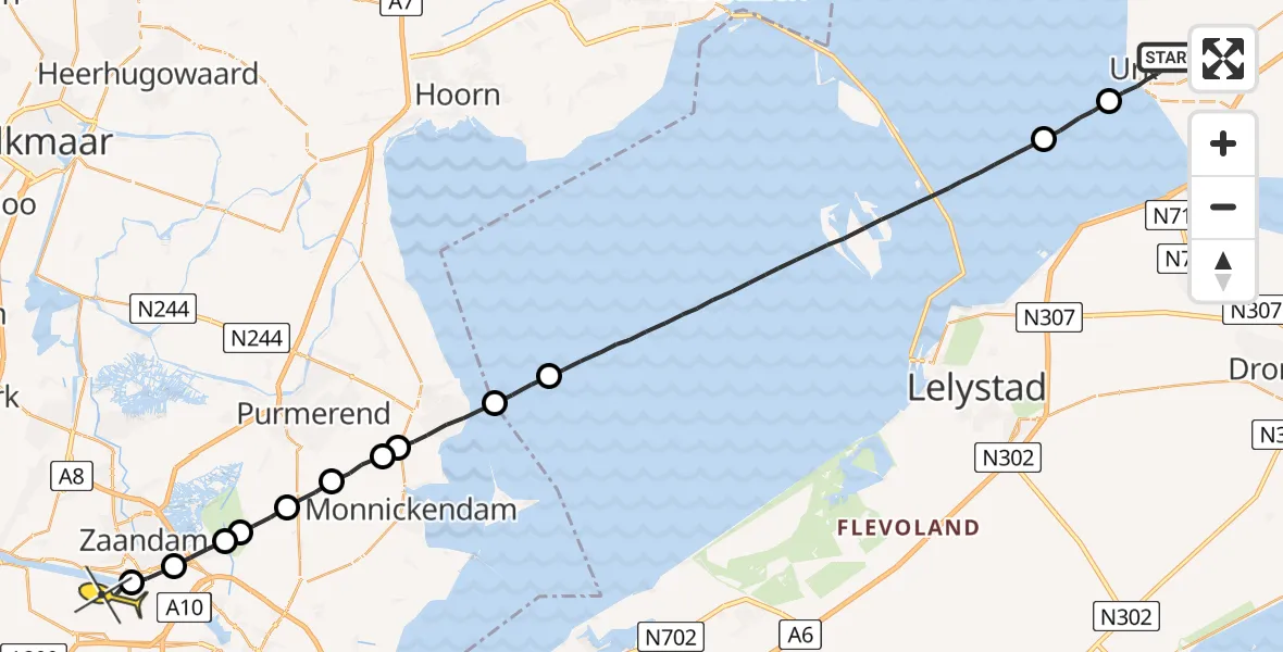 Routekaart van de vlucht: Lifeliner 1 naar Amsterdam Heliport