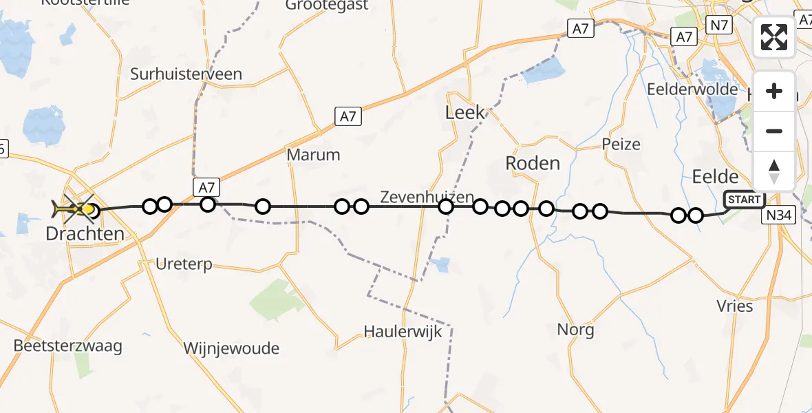 Routekaart van de vlucht: Lifeliner 4 naar Drachten