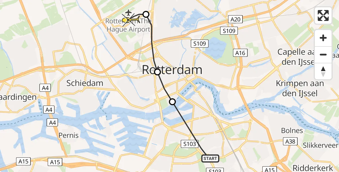 Routekaart van de vlucht: Lifeliner 2 naar Rotterdam The Hague Airport