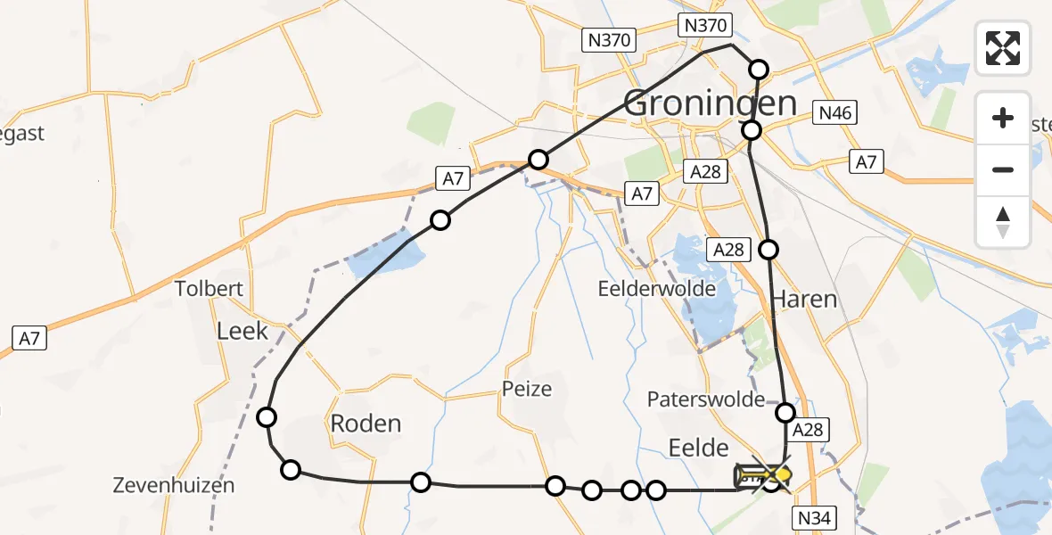 Routekaart van de vlucht: Lifeliner 4 naar Groningen Airport Eelde