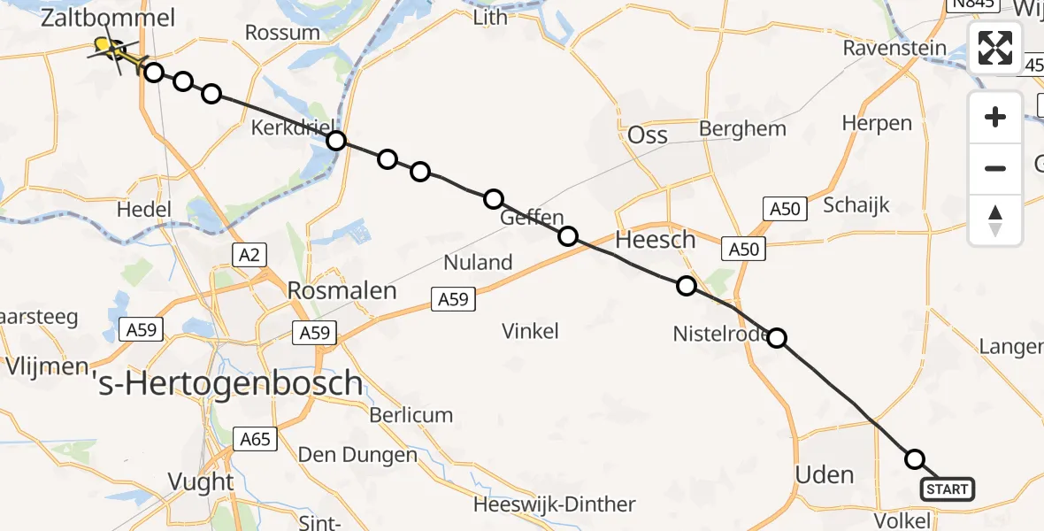 Routekaart van de vlucht: Lifeliner 3 naar Zaltbommel