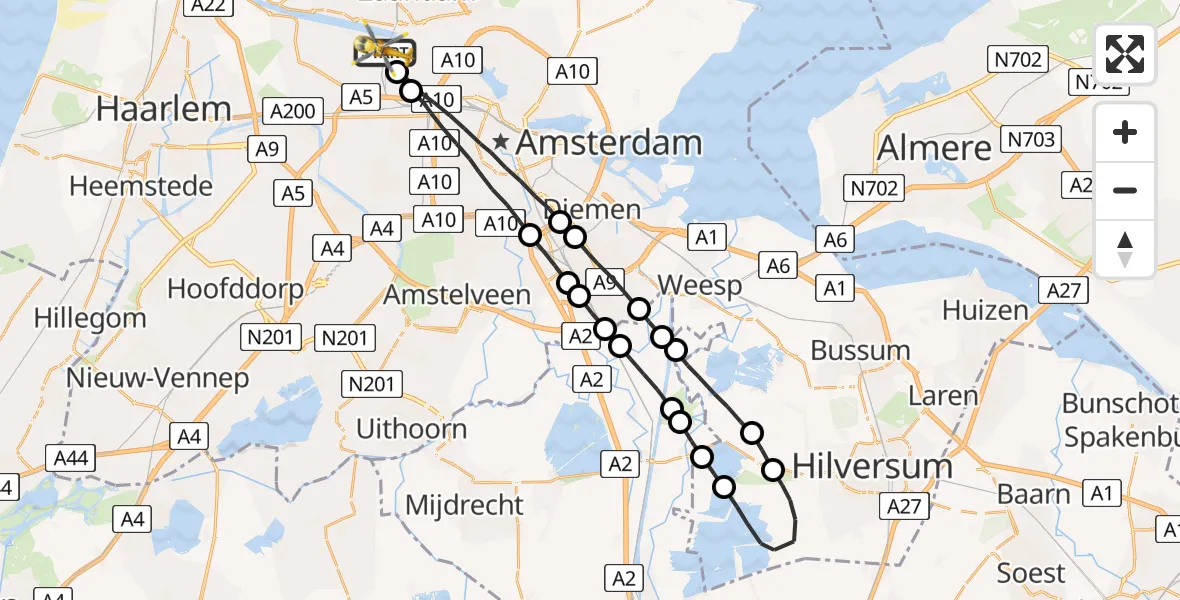 Vluchtroute Traumahelikopter Amsterdam Heliport - Amsterdam Heliport, 29 augustus 2023, 19:43