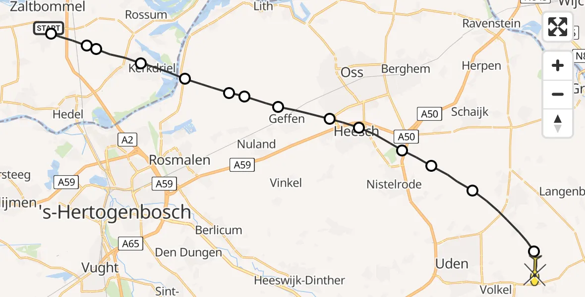 Routekaart van de vlucht: Lifeliner 3 naar Vliegbasis Volkel