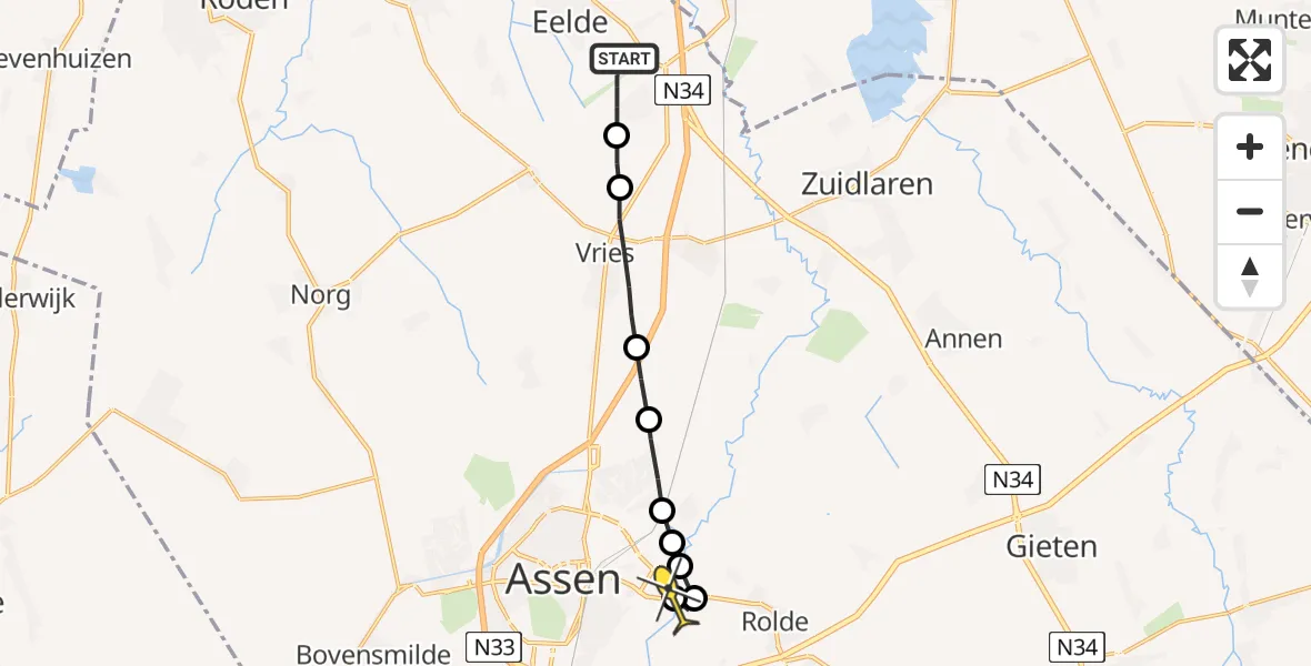 Routekaart van de vlucht: Lifeliner 4 naar Assen