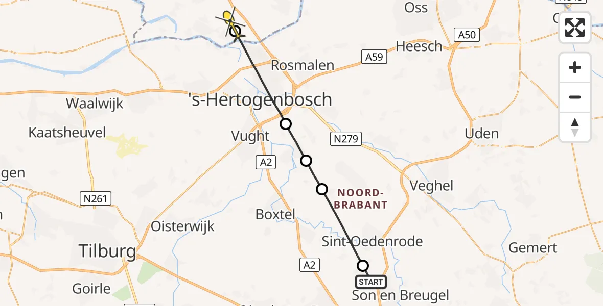 Routekaart van de vlucht: Politiehelikopter naar Hedel