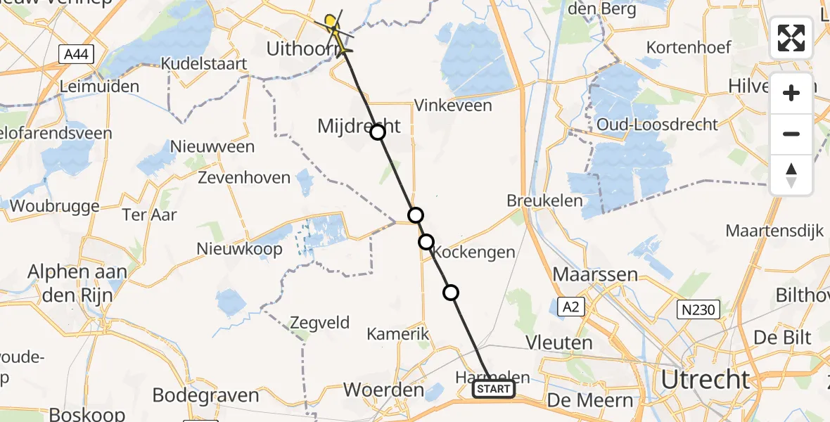 Routekaart van de vlucht: Politiehelikopter naar Amstelveen