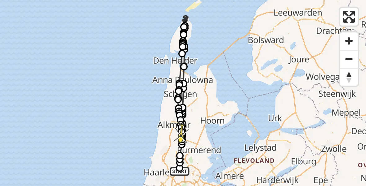 Routekaart van de vlucht: Politieheli naar Driehuizen