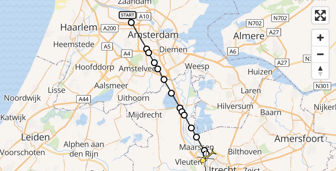 Routekaart van de vlucht: Lifeliner 1 naar Utrecht