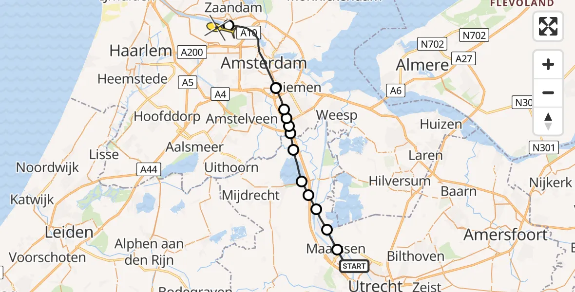 Routekaart van de vlucht: Lifeliner 1 naar Amsterdam Heliport