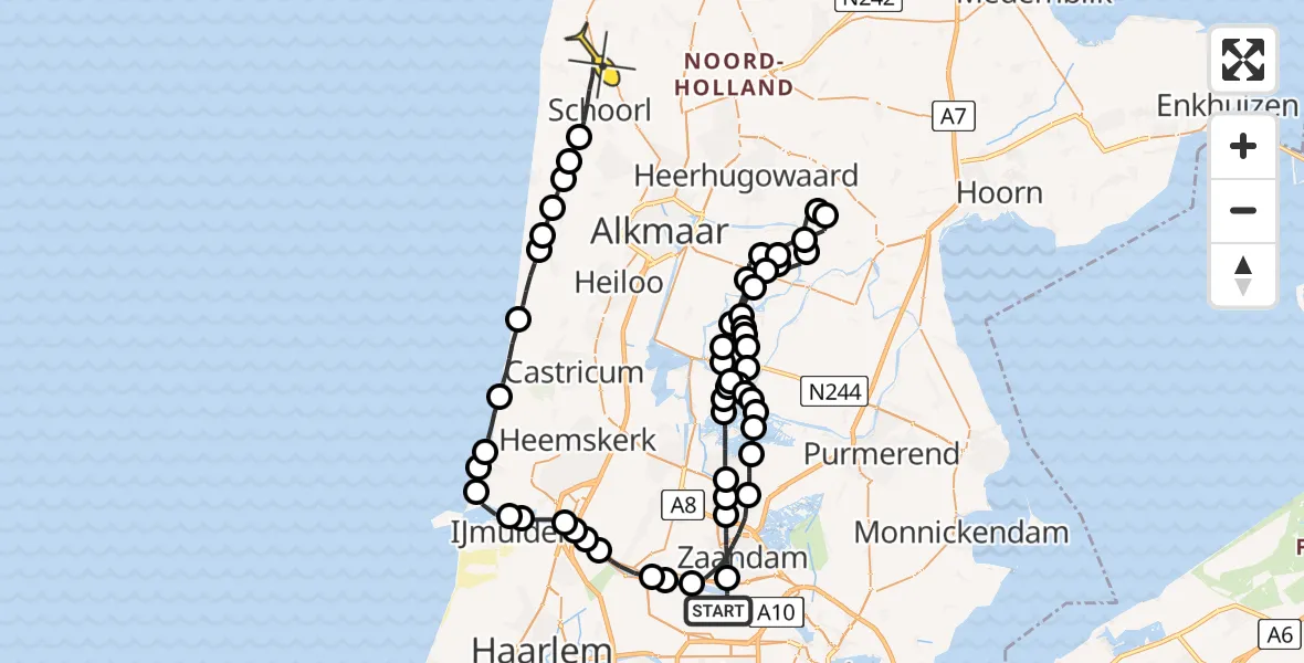 Routekaart van de vlucht: Lifeliner 1 naar Schoorl