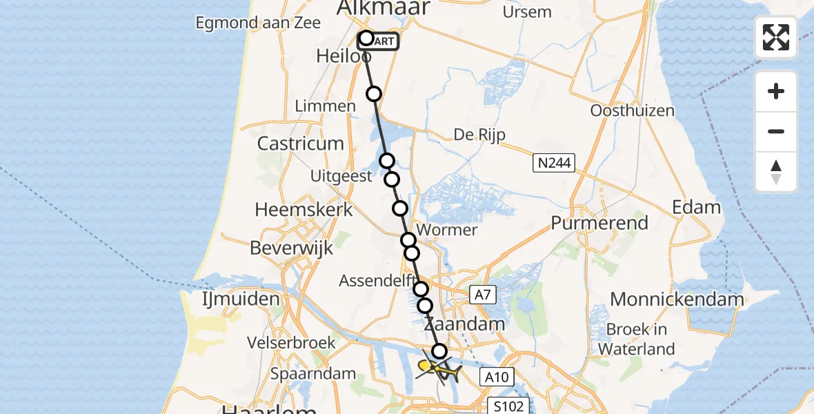 Routekaart van de vlucht: Lifeliner 1 naar Amsterdam Heliport