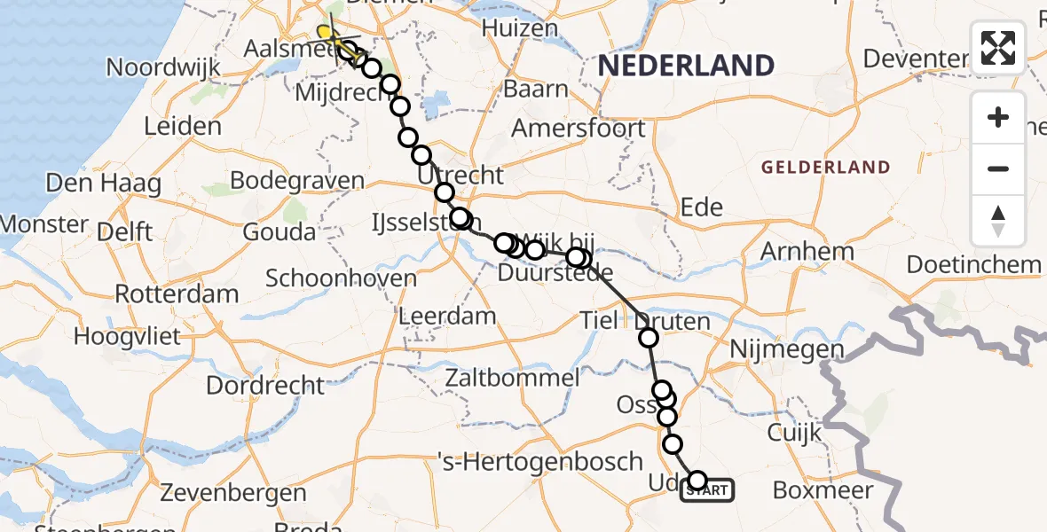 Routekaart van de vlucht: Politieheli naar Amstelveen