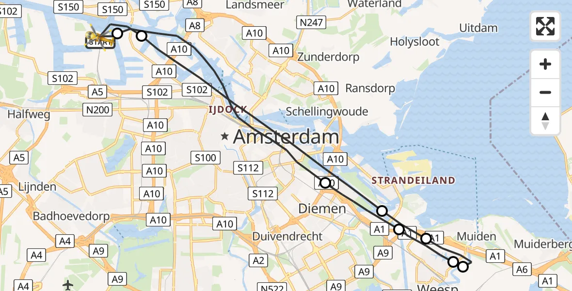 Vluchtroute Traumahelikopter Amsterdam Heliport - Amsterdam Heliport, 30 augustus 2023, 13:35