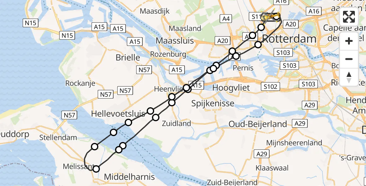 Vluchtroute Traumahelikopter Rotterdam The Hague Airport - Rotterdam The Hague Airport, 30 augustus 2023, 14:12