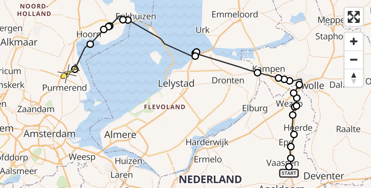 Routekaart van de vlucht: Politiehelikopter naar Hobrede