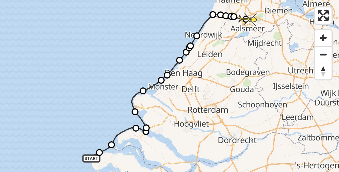 Routekaart van de vlucht: Politieheli naar Luchthaven Schiphol