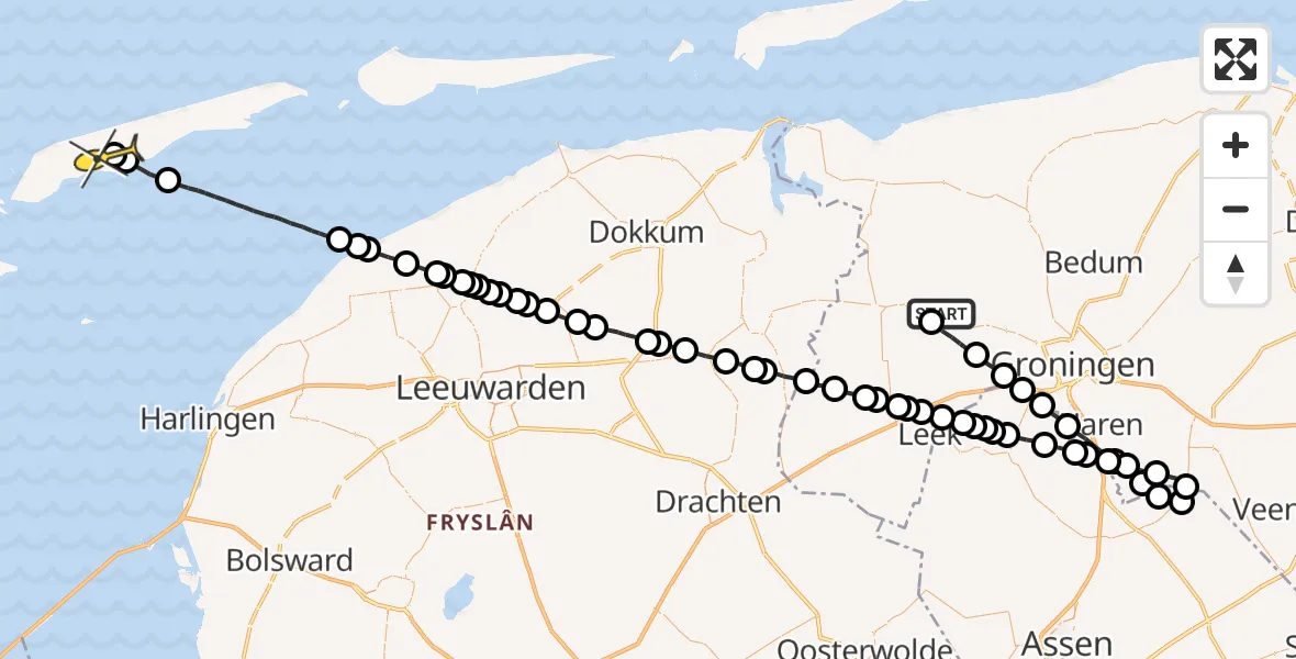 Routekaart van de vlucht: Lifeliner 4 naar Midsland