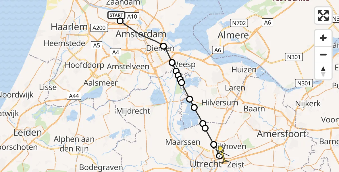 Routekaart van de vlucht: Lifeliner 1 naar De Bilt