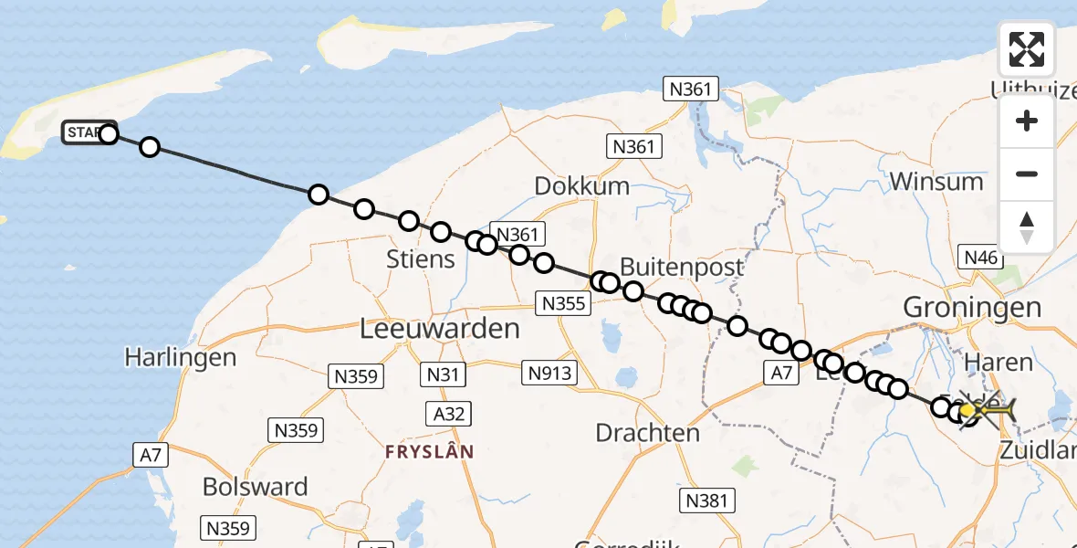 Routekaart van de vlucht: Lifeliner 4 naar Groningen Airport Eelde