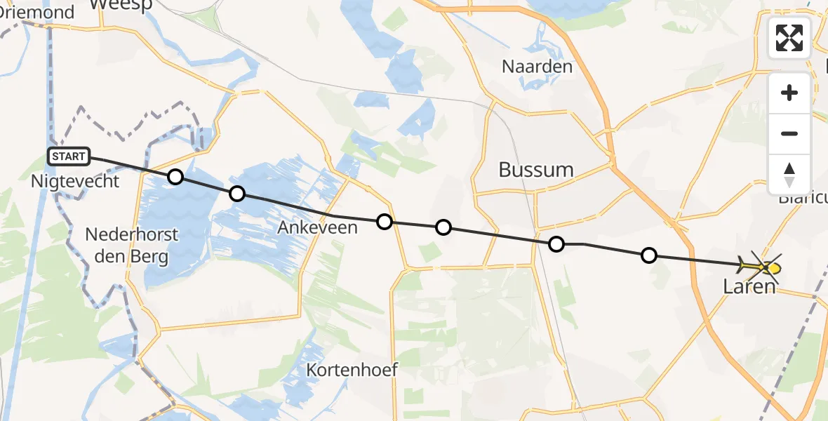 Routekaart van de vlucht: Politieheli naar Laren