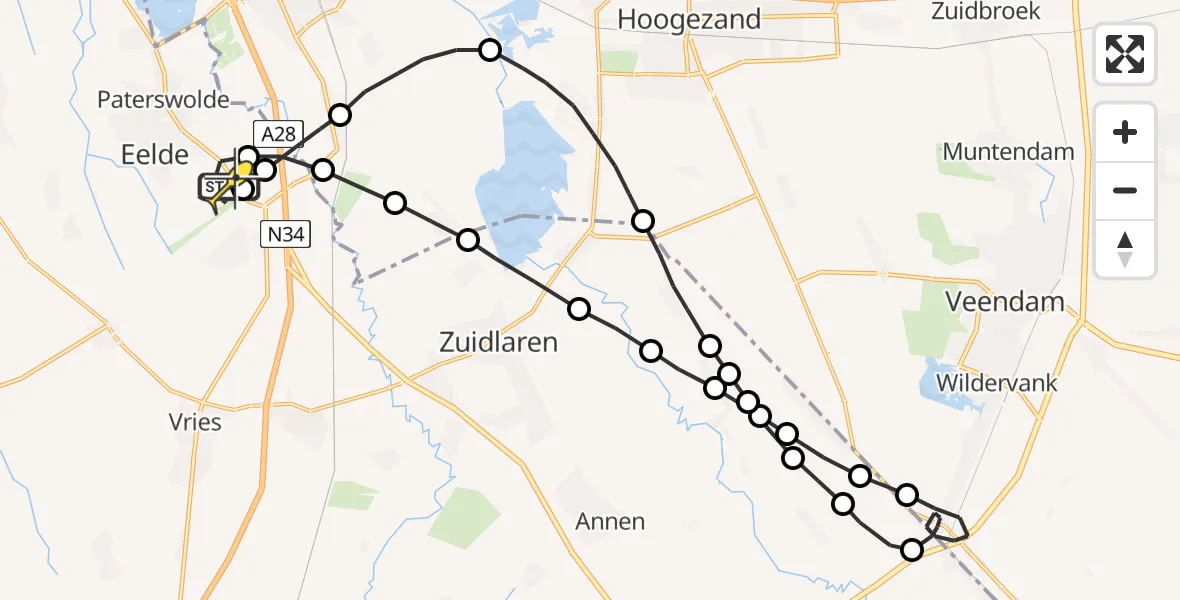 Routekaart van de vlucht: Lifeliner 4 naar Groningen Airport Eelde