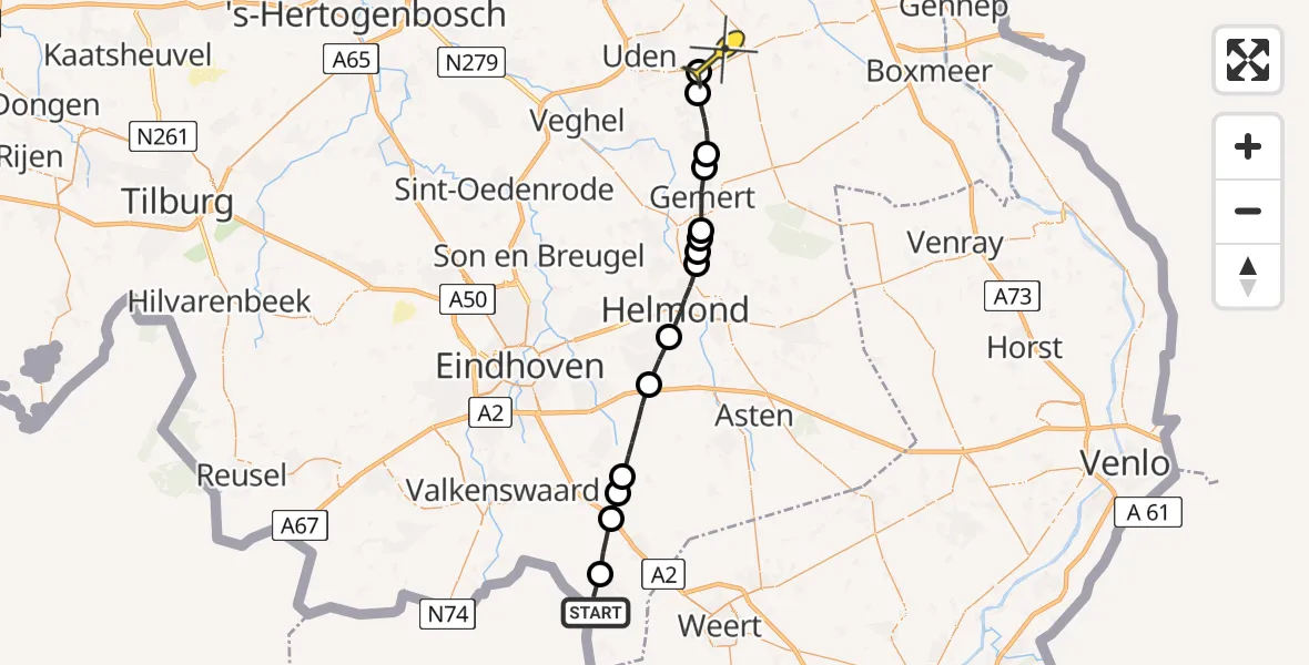 Routekaart van de vlucht: Lifeliner 3 naar Vliegbasis Volkel