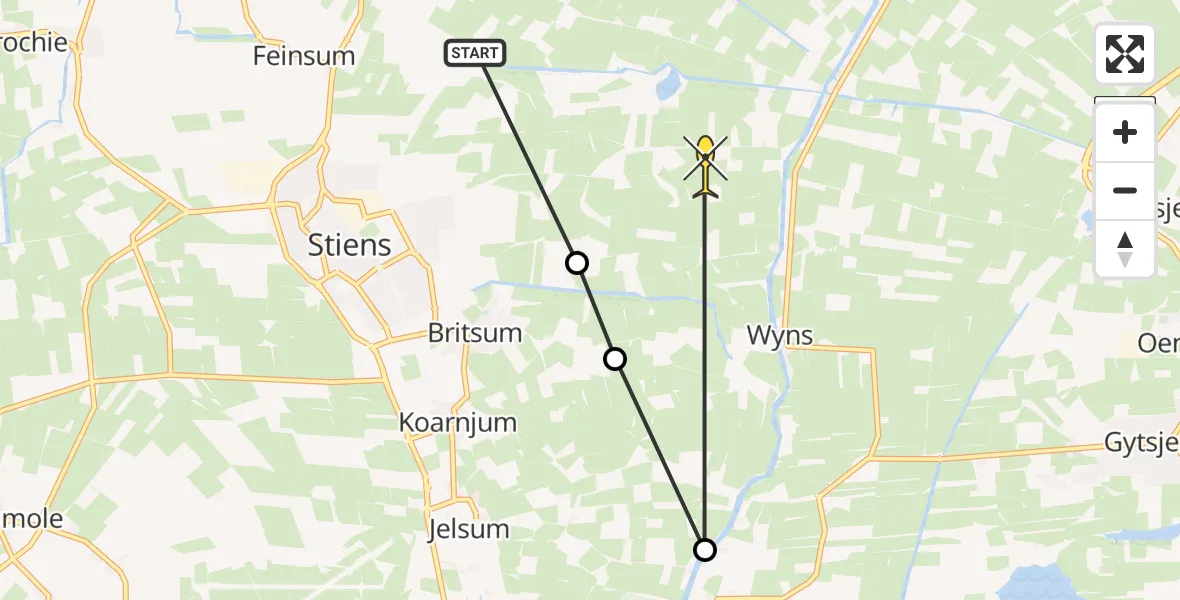 Routekaart van de vlucht: Ambulancehelikopter naar Stiens