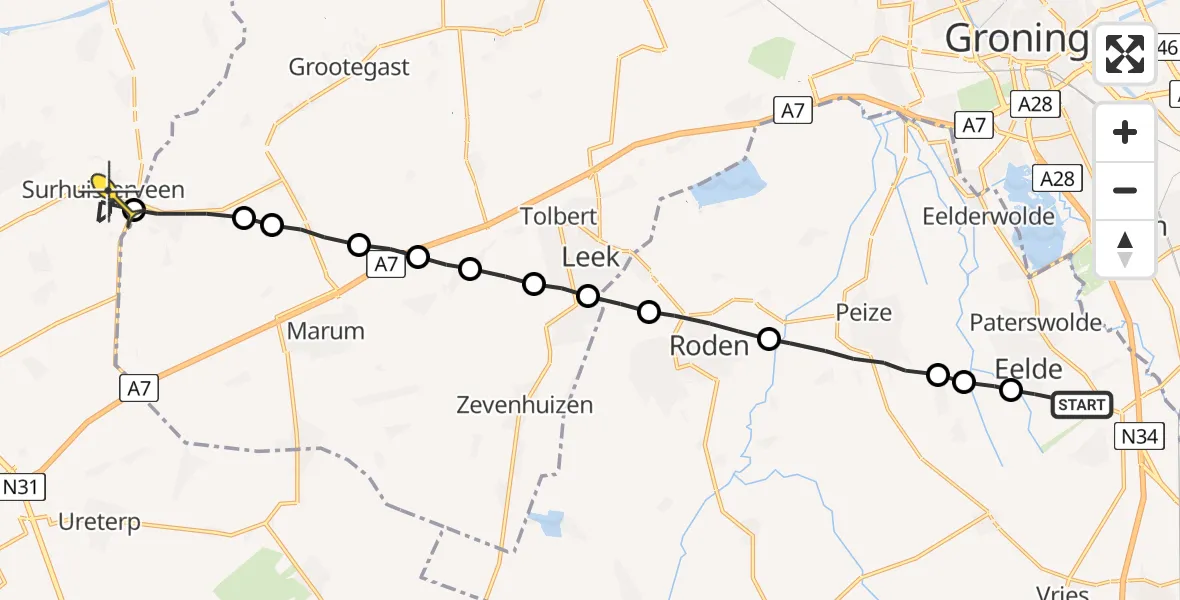 Routekaart van de vlucht: Lifeliner 4 naar Surhuisterveen