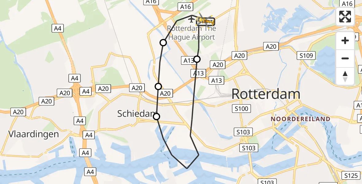 Vluchtroute Traumahelikopter Rotterdam The Hague Airport - Rotterdam The Hague Airport, 30 augustus 2023, 19:47