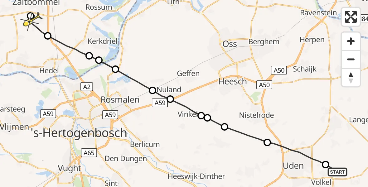 Routekaart van de vlucht: Lifeliner 3 naar Zaltbommel