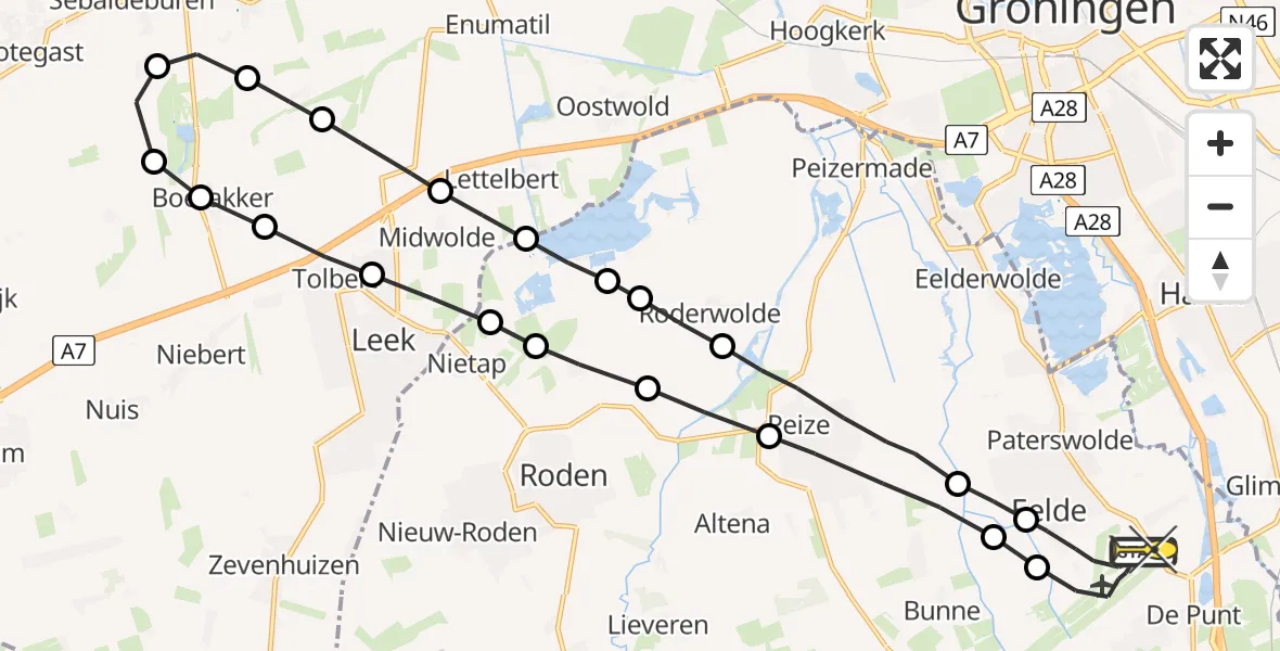 Routekaart van de vlucht: Lifeliner 4 naar Groningen Airport Eelde