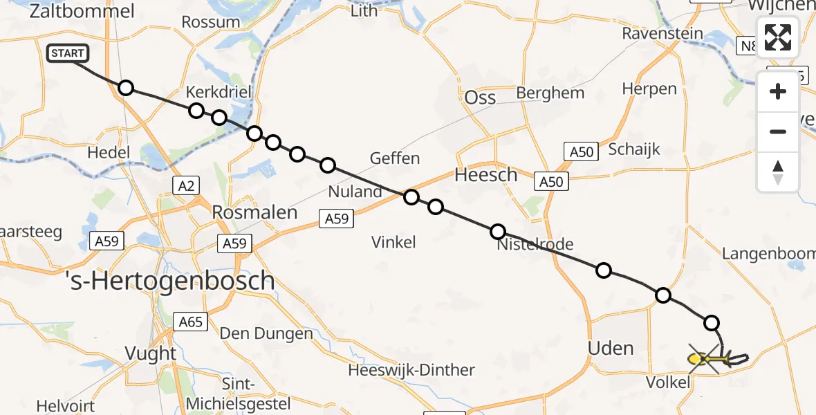 Routekaart van de vlucht: Lifeliner 3 naar Vliegbasis Volkel