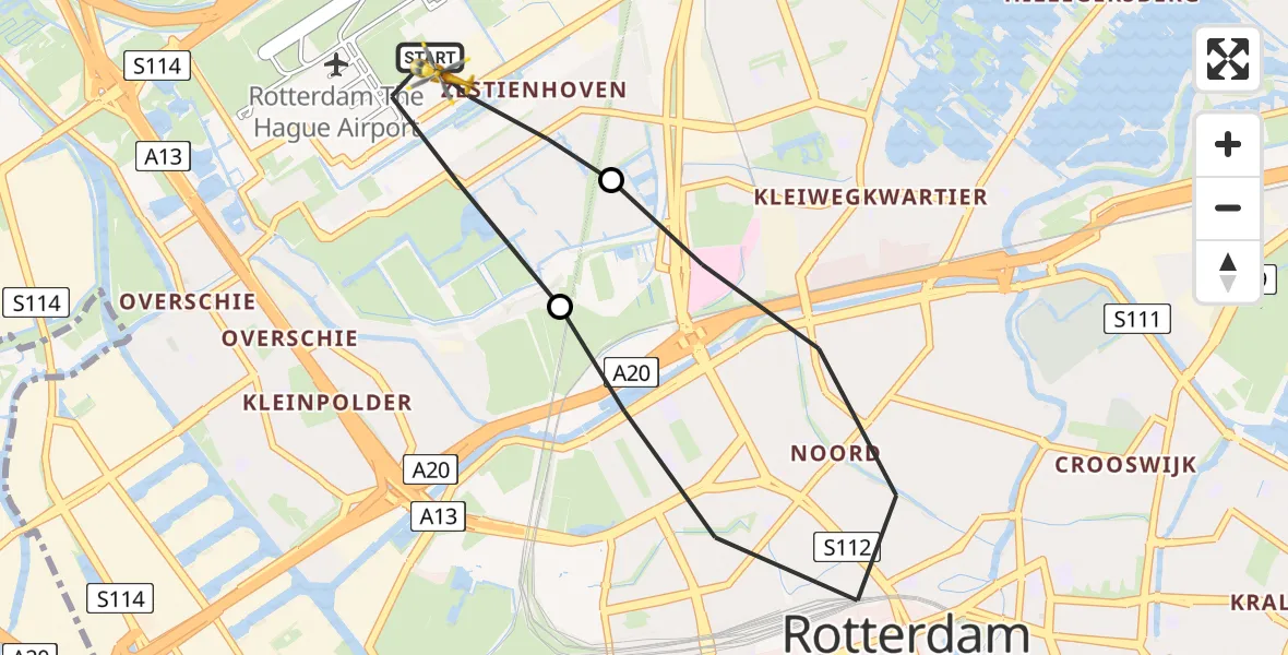 Vluchtroute Traumahelikopter Rotterdam The Hague Airport - Rotterdam The Hague Airport, 30 augustus 2023, 21:41