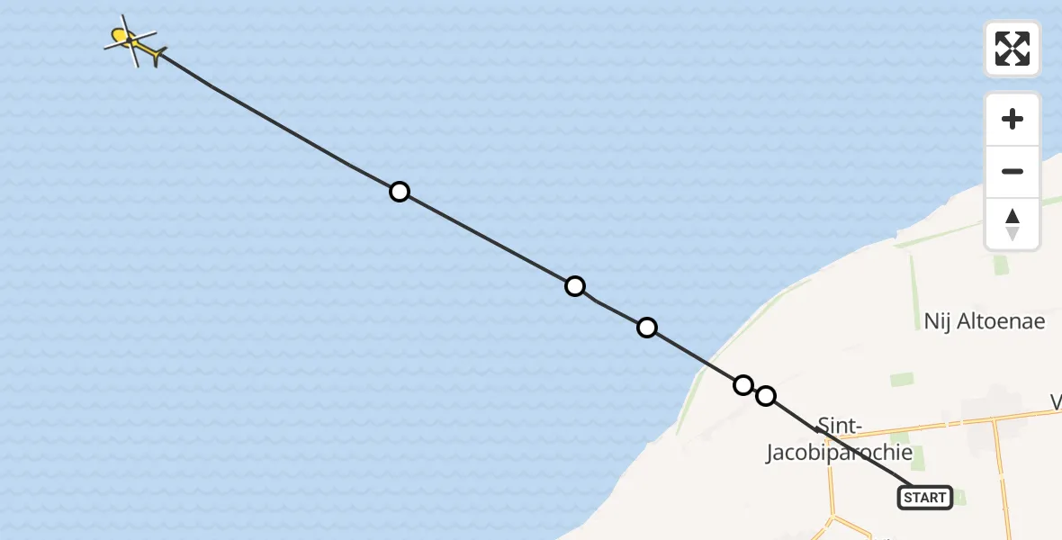 Routekaart van de vlucht: Ambulanceheli naar Oosterend