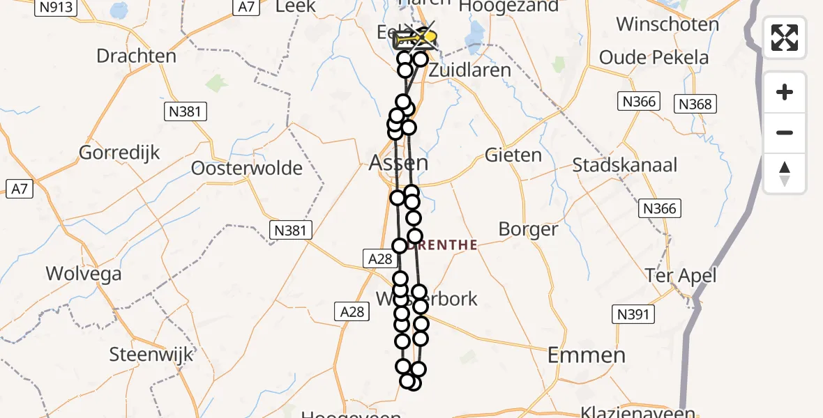 Routekaart van de vlucht: Lifeliner 4 naar Groningen Airport Eelde
