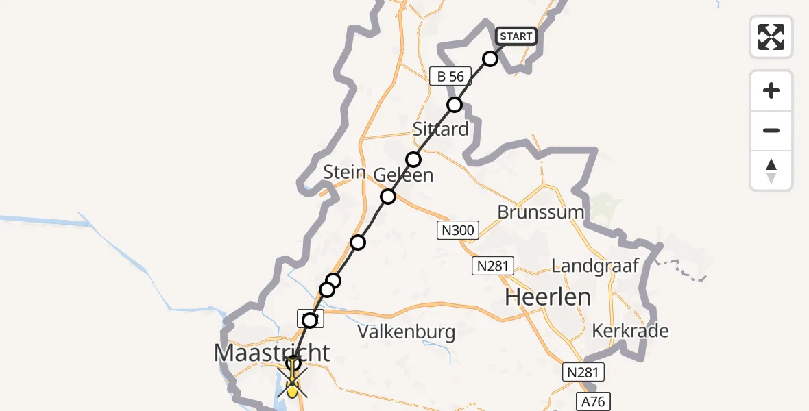 Routekaart van de vlucht: Lifeliner 3 naar Maastricht UMC+