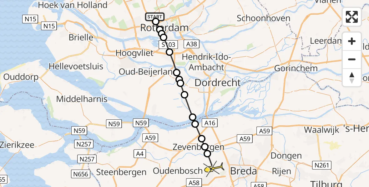 Routekaart van de vlucht: Lifeliner 2 naar Etten-Leur