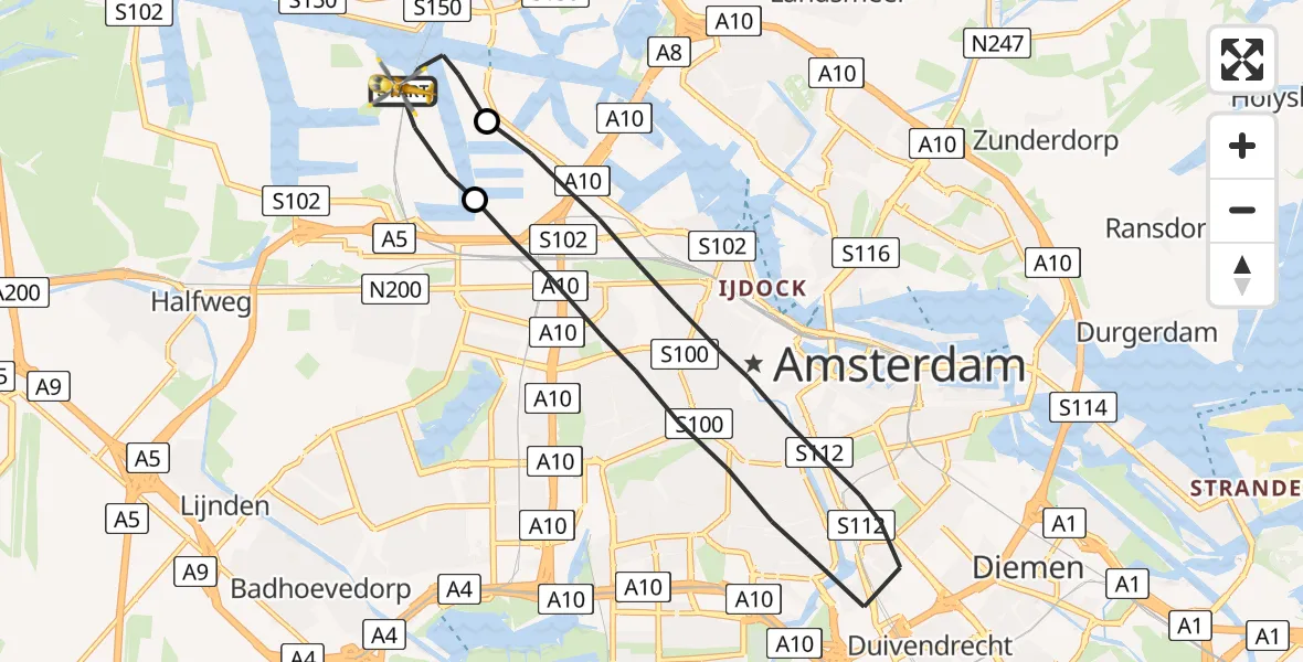 Vluchtroute Traumahelikopter Amsterdam Heliport - Amsterdam Heliport, 31 augustus 2023, 06:18